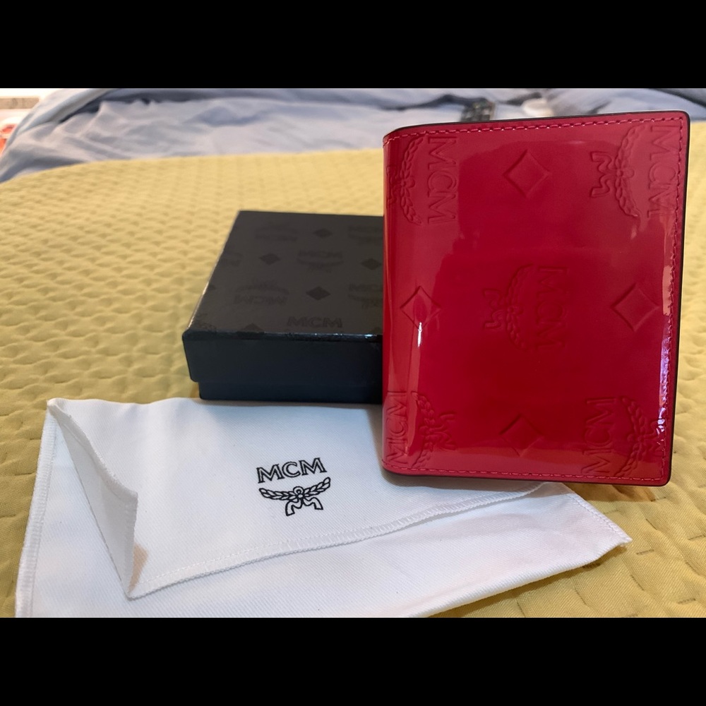 MCM Two-Fold Wallet in Monogram Patent Leather